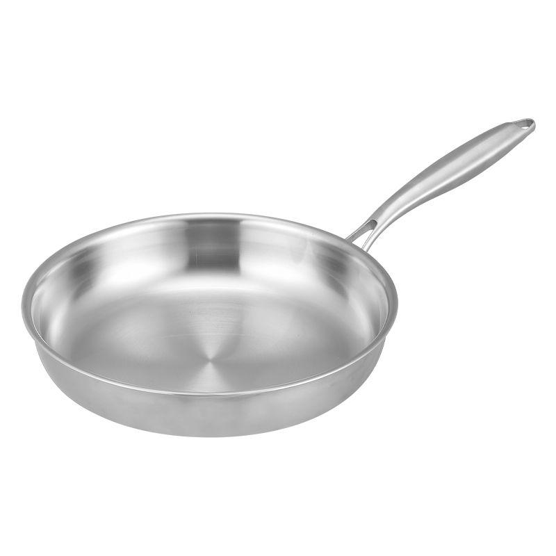 赫巴兹无涂层304不锈钢煎锅家用平底锅煎牛排锅煎盘不易粘炒锅无盖